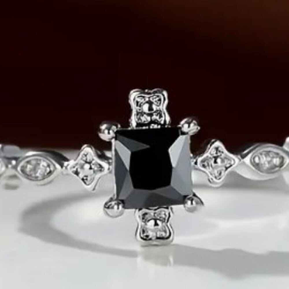 SilverPlated Vintage Copper W/ Black Square Inlaid Zirconia Women Ring Size 8 - Picture 2 of 6